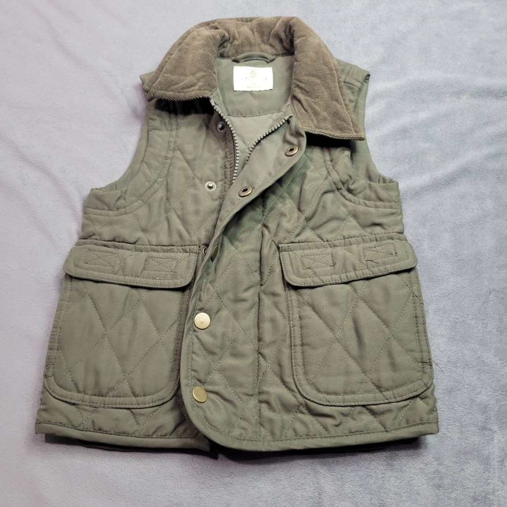 Class Club Olive Green Quilted Vest With Pockets & Corduroy Collar 2/3